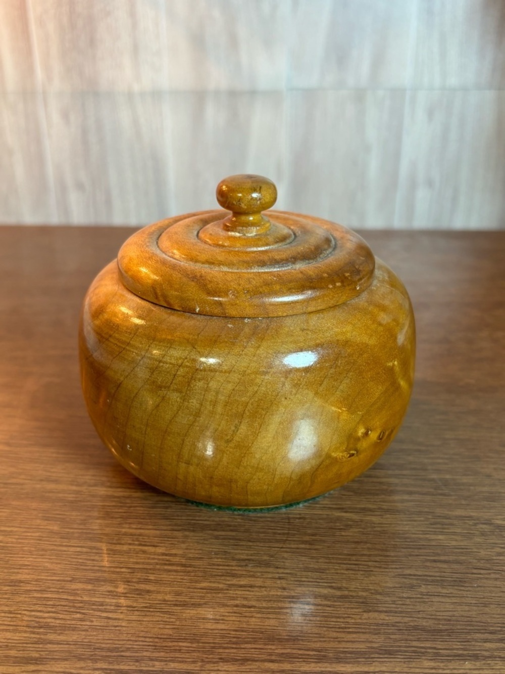 Hand-Turned Wooden Trinket Jar - Honey Amber Finish Vintage